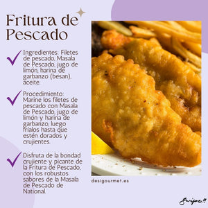 Fritura de Pescado  "Disfruta de la bondad crujiente y picante de la Fritura de Pescado, con los robustos sabores de la Masala de Pescado de National. #FrituraDePescado #RecetasDesiGourmet #DesiGourmet"