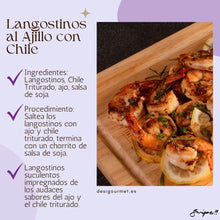 Cargar imagen en el visor de la galería, 3. Langostinos al Ajillo con Chile Meta Description: Succulent shrimp sautéed with garlic, soy sauce, and Chilli Powder. A spicy and flavorful seafood delight. Recipe available at desigourmet.es.