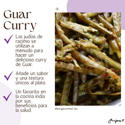 English: Guar 340g, ideal for making delicious and healthy Guar Curry. Spanish: Guar 340g, ideal para hacer delicioso y saludable curry de Guar.