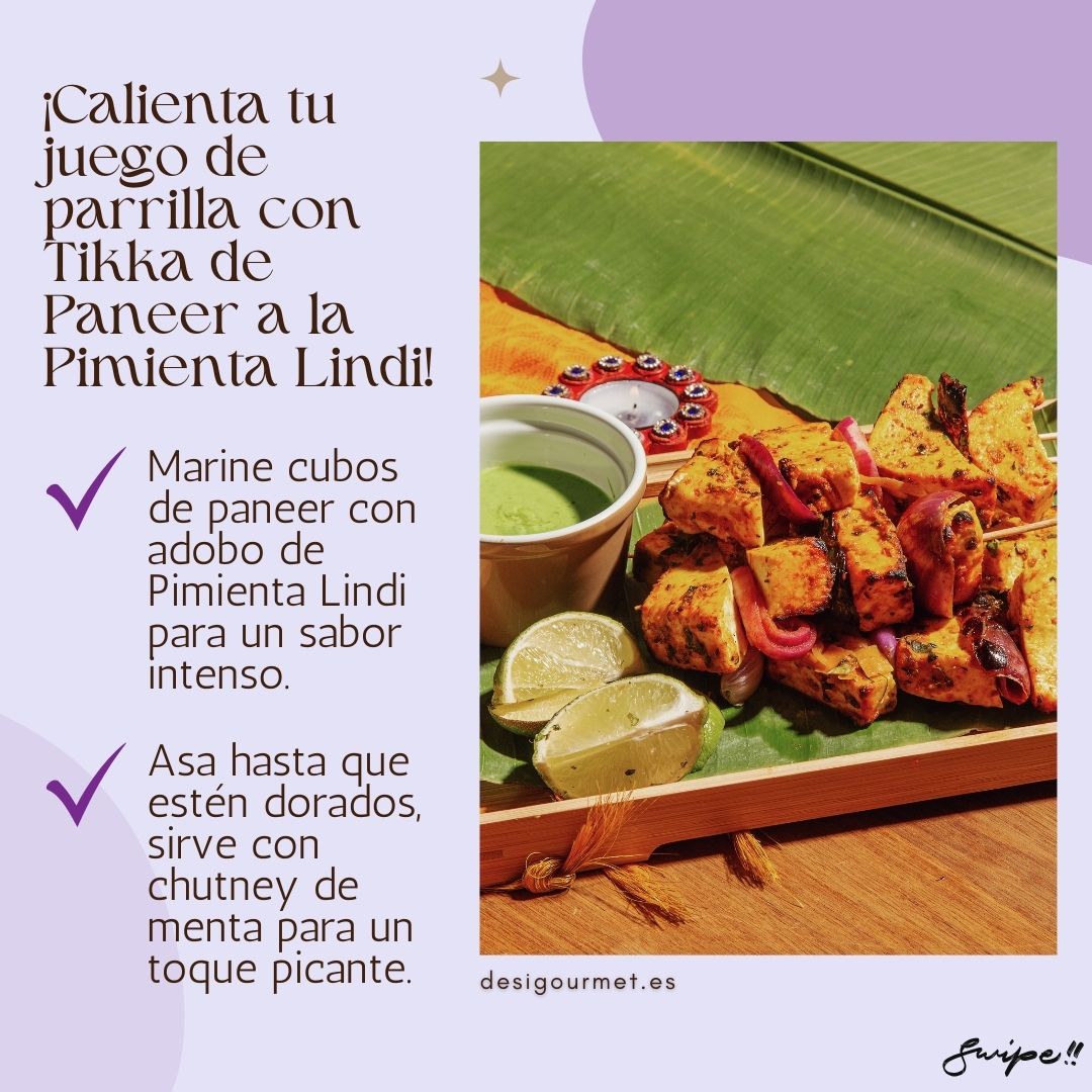 Marinate paneer with Lindi Pepper for an intense flavor. Grill until golden and serve with mint chutney. Perfect for your next BBQ!