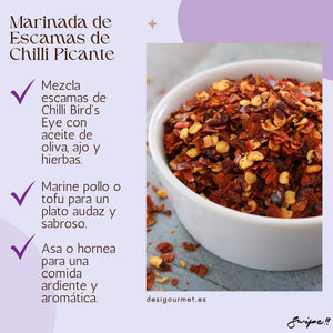 Meta Description: Add a bold flavor to your chicken or tofu with our Marinada de Escamas de Chilli Picante. This spicy marinade combines Bird's Eye Chilli flakes with olive oil, garlic, and herbs for an aromatic, flavorful dish. Try it today with Desi Gourmet!