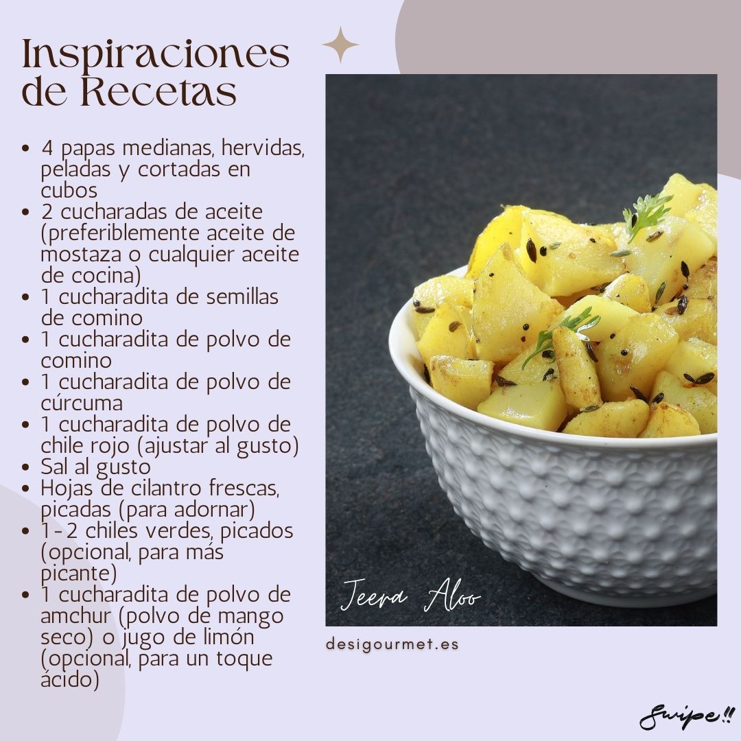 Inspiraciones de Recetas:  "Explore delicious recipes with Natco Cumin Powder: from spiced potatoes (Jeera Aloo) to vibrant curries, elevate your dishes with rich flavors."
