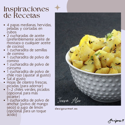 Inspiraciones de Recetas:  "Explore delicious recipes with Natco Cumin Powder: from spiced potatoes (Jeera Aloo) to vibrant curries, elevate your dishes with rich flavors."