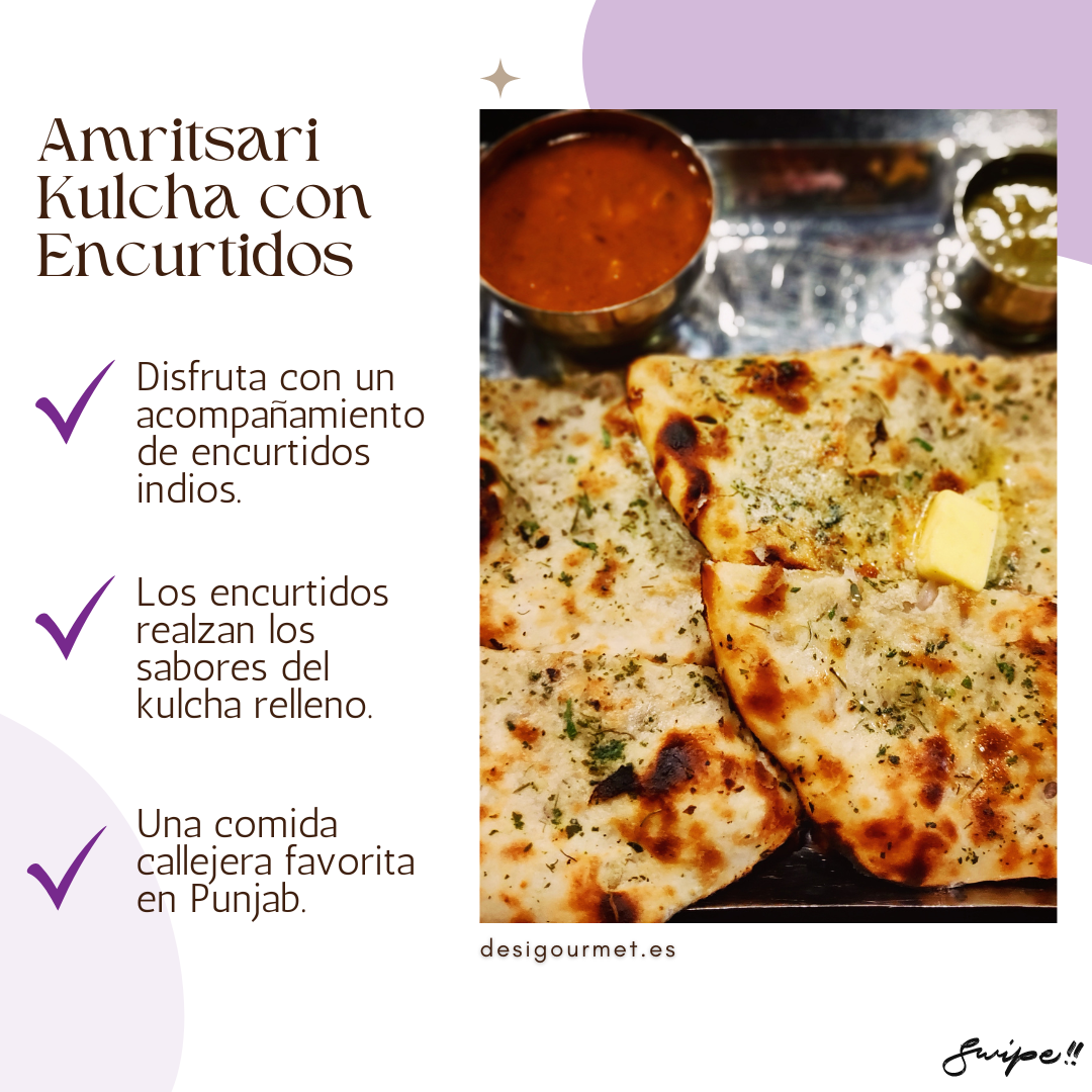 English: Amritsari Kulcha 320g, great with tangy Indian pickles for enhanced flavors. Spanish: Amritsari Kulcha 320g, perfecto con encurtidos indios para sabores realzados.