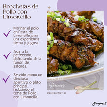 Load image into Gallery viewer, Title: Brochetas de Pollo con Limoncillo  Description:  Marinar el pollo en Pasta de Limoncillo para una experiencia tierna y jugosa. Asar a la perfección, disfrutando de la fusión de sabores. Servido como un delicioso aperitivo o plato principal, realzando el tema de Pollo con Limoncillo. Keywords: Lemongrass Chicken Skewers, Marinated Chicken, Grilled Chicken, Flavorful Chicken Skewers, Healthy Chicken Recipe