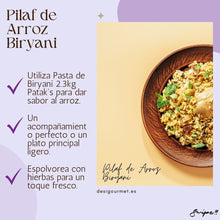 Cargar imagen en el visor de la galería, Elevate your rice dishes with Patak&#39;s Biryani Paste. Perfect for light, flavorful Biryani Rice Pilaf. Sprinkle with herbs for a fresh touch. Easy and delicious meals with Desi Gourmet.&quot;  Optimized Image Text:  Image:  Text: Pilaf de Arroz Biryani  Utiliza Pasta de Biryani 2.3kg Patak&#39;s para dar sabor al arroz. Un acompañamiento perfecto o un plato principal ligero. Espolvorea con hierbas para un toque fresco. Pilaf de Arroz Biryani