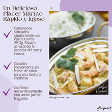 Cargar imagen en el visor de la galería, Indulge in succulent shrimp cooked in a creamy korma sauce with Patak&#39;s Korma Paste. A quick, luxurious meal paired perfectly with jasmine rice. Try it today at desigourmet.es.