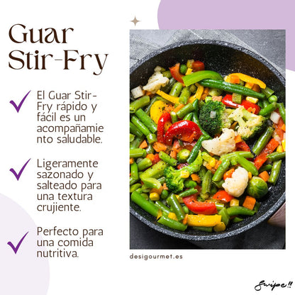 English: Guar 340g, great for quick and easy Guar Stir-Fry. Spanish: Guar 340g, perfecto para Guar Stir-Fry rápido y fácil.
