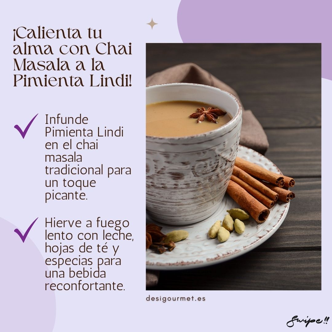 Infuse Lindi Pepper in traditional chai masala for a spicy twist. Simmer with milk, tea leaves, and spices for a comforting drink. Enjoy this warm delight!