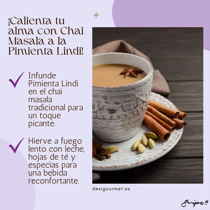 Infuse Lindi Pepper in traditional chai masala for a spicy twist. Simmer with milk, tea leaves, and spices for a comforting drink. Enjoy this warm delight!
