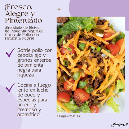 Meta Description: "Experience a vibrant salad with seasoned chicken, black pepper, coconut milk, and spices. A refreshing, spicy meal that invigorates your palate."
