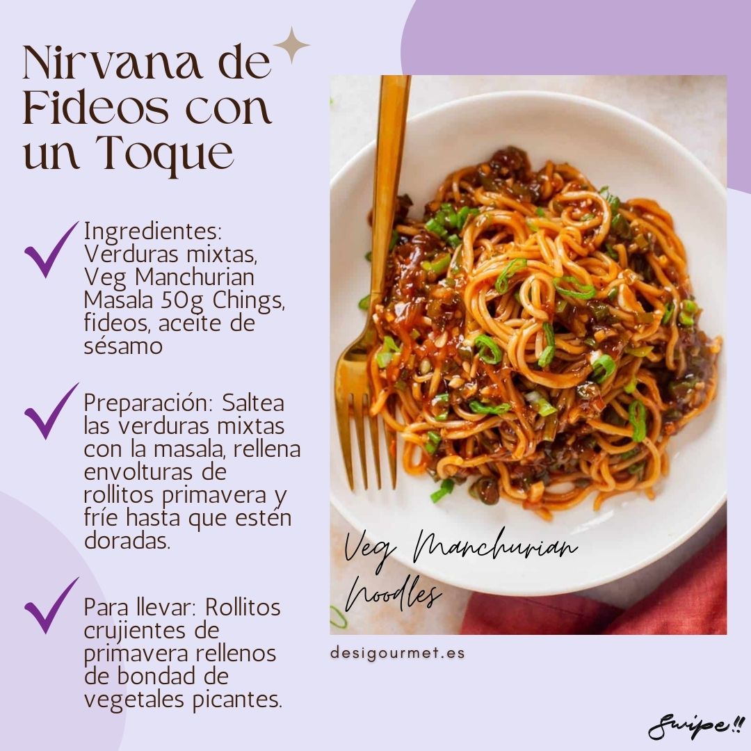 Nirvana de Fideos con un Toque "Experience the burst of flavors with Veg Manchurian Noodles, seasoned with Ching's Masala. Easy and delicious. Get your ingredients at Desi Gourmet!"