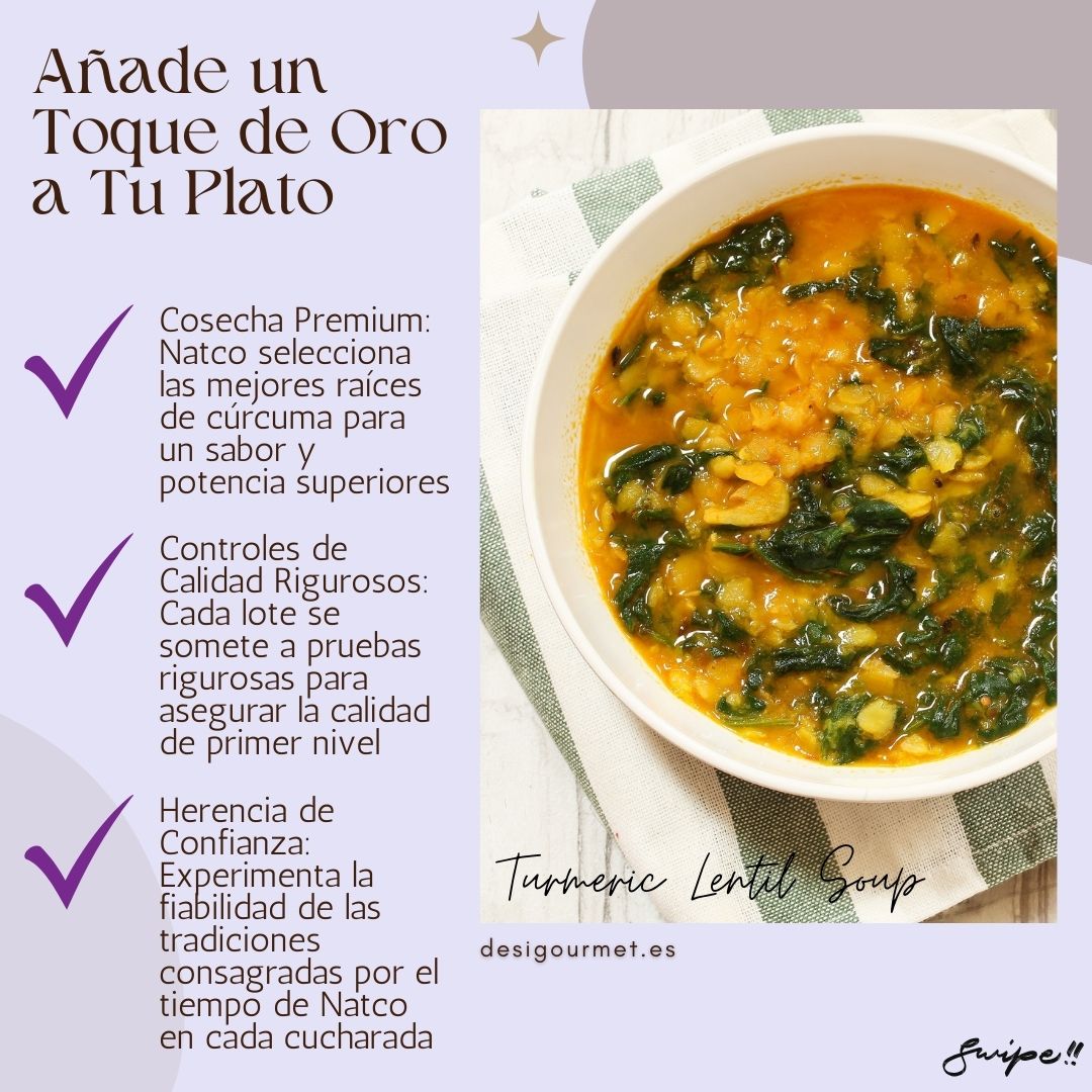 Image 5: Anade un Toque de Oro a Tu Plato "Natco Turmeric Powder: Premium quality, rigorous testing, and trusted traditions. Add a golden touch to your dishes with superior flavor and potency. desigourmet.es"