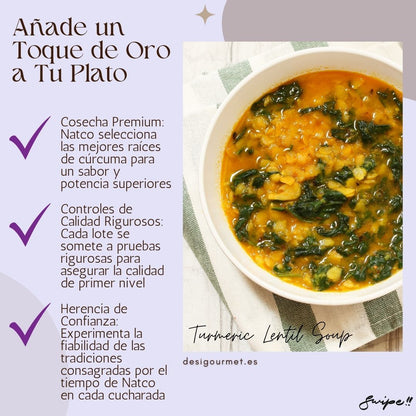 Image 5: Anade un Toque de Oro a Tu Plato "Natco Turmeric Powder: Premium quality, rigorous testing, and trusted traditions. Add a golden touch to your dishes with superior flavor and potency. desigourmet.es"
