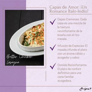 Capas de Amor: ¡Un Romance Ítalo-Indio!: "Discover the comforting layers of Butter Chicken Lasagna. Creamy, spiced, and perfect for a cozy family dinner."