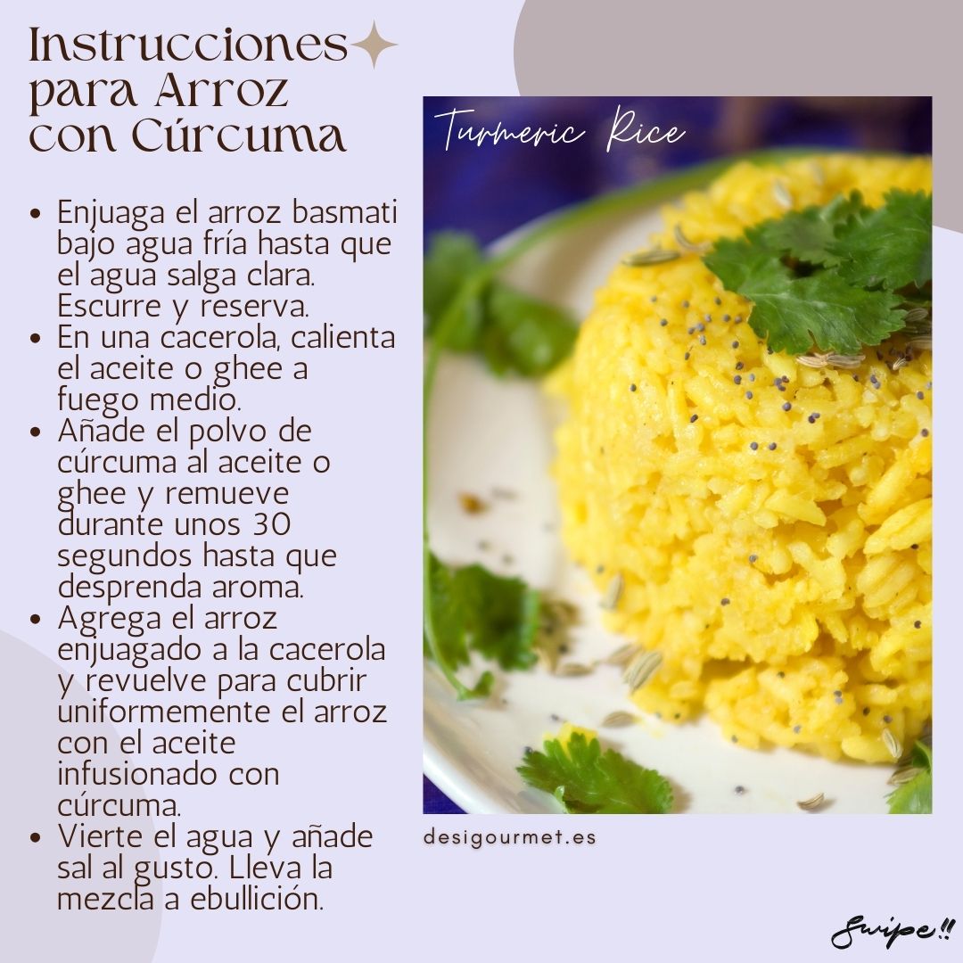 Instrucciones para Arroz con Cúrcuma (Parte 1): "Aprende a preparar Arroz con Cúrcuma con esta receta paso a paso. Desde el enjuague del arroz hasta la cocción perfecta. Más recetas en desigourmet.es."