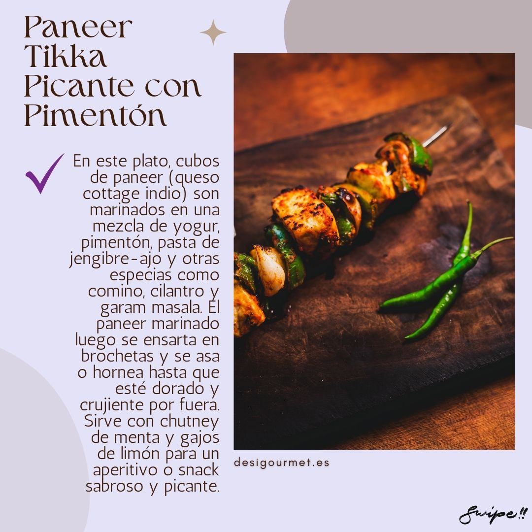 5. Paneer Tikka Picante con Pimentón Meta Description: Prepara un delicioso paneer tikka picante con pimentón: cubos de queso marinado con yogur, pimentón y especias, asados hasta dorar. Perfecto como aperitivo.