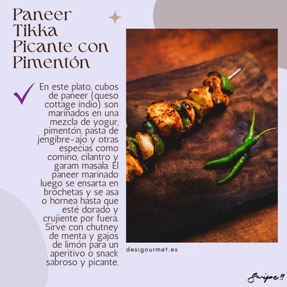 5. Paneer Tikka Picante con Pimentón Meta Description: Prepara un delicioso paneer tikka picante con pimentón: cubos de queso marinado con yogur, pimentón y especias, asados hasta dorar. Perfecto como aperitivo.