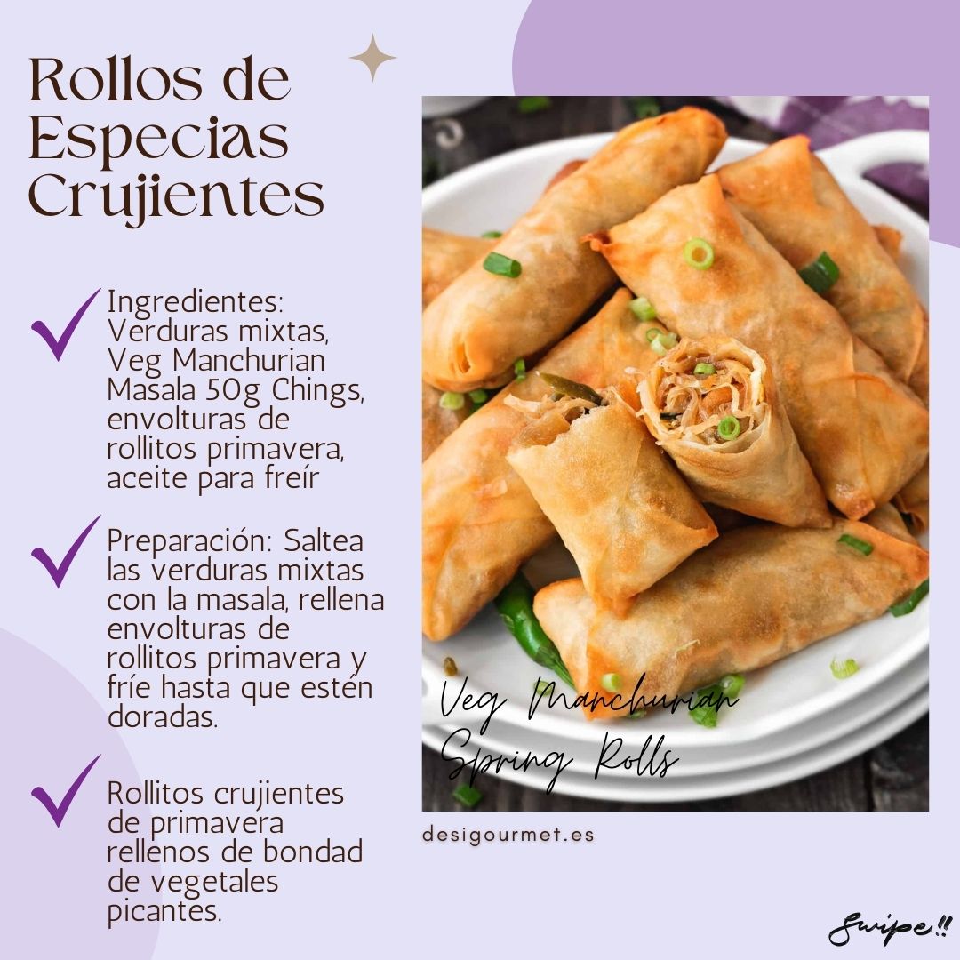 Rollos de Especias Crujientes "Crunchy spring rolls filled with spicy veggie goodness using Ching's Veg 