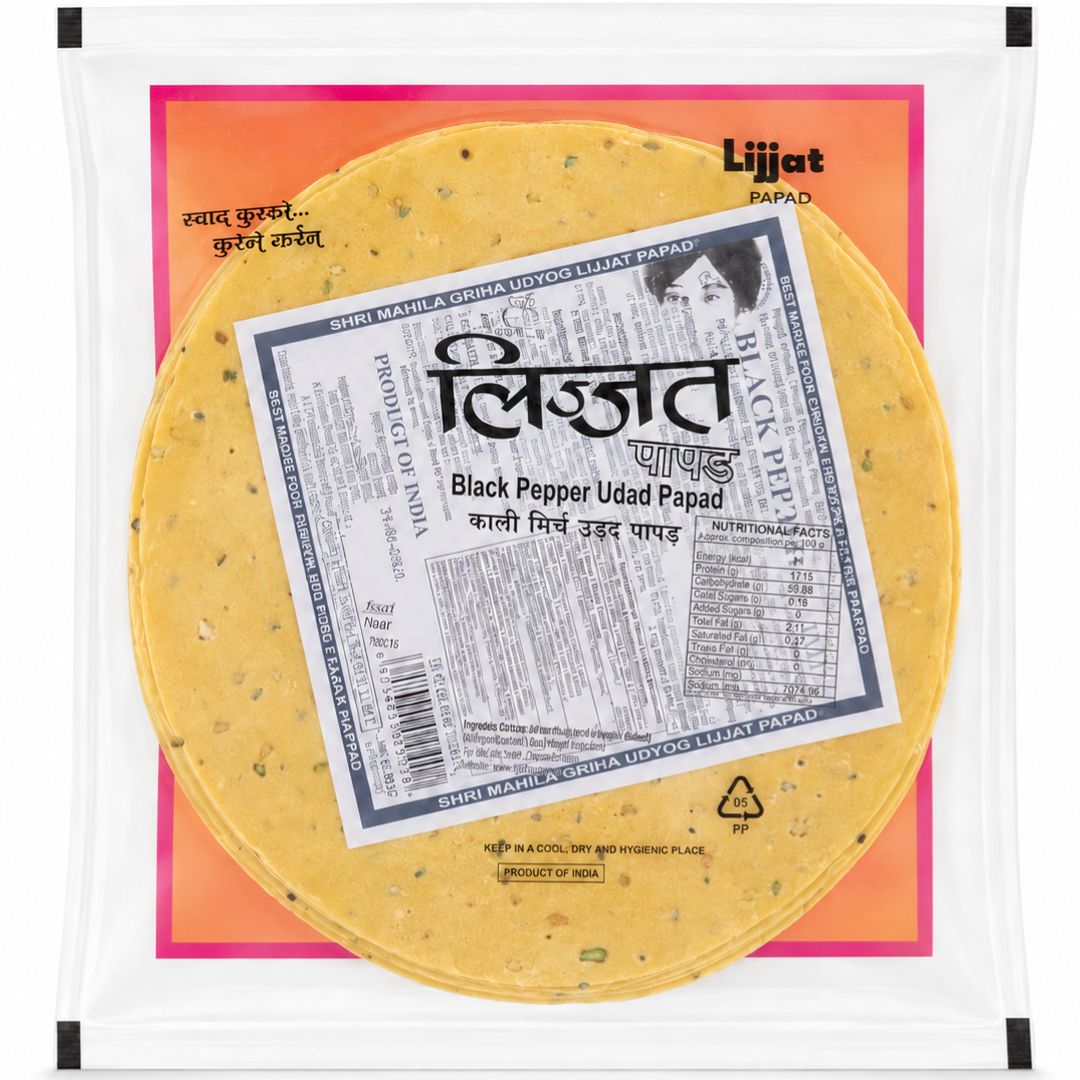 Papadum de Pimienta negra | Papad Black Pepper 200g Lijjat