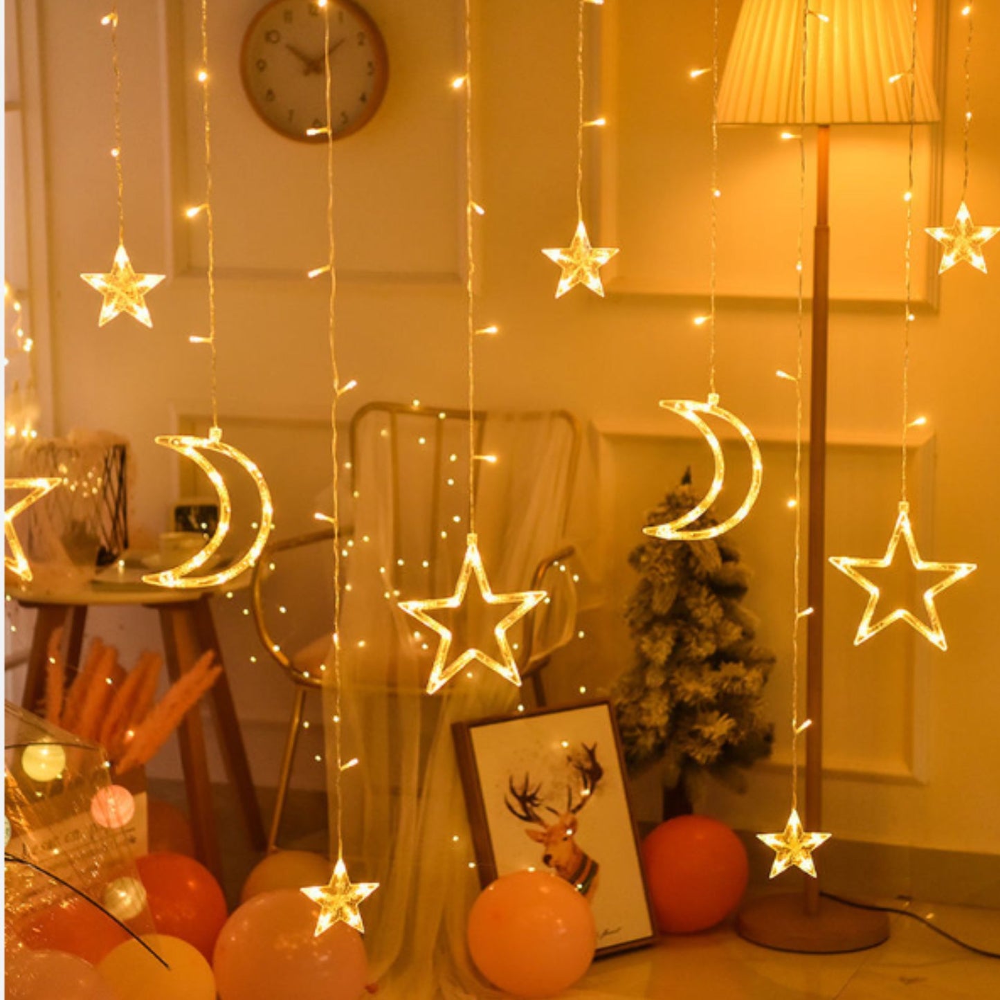 Luces de cadena LED para decoración | LED String Lights, Moon & Star string Lights ,3.5m/11.5ft 138 LED for any Festival (Warm White)