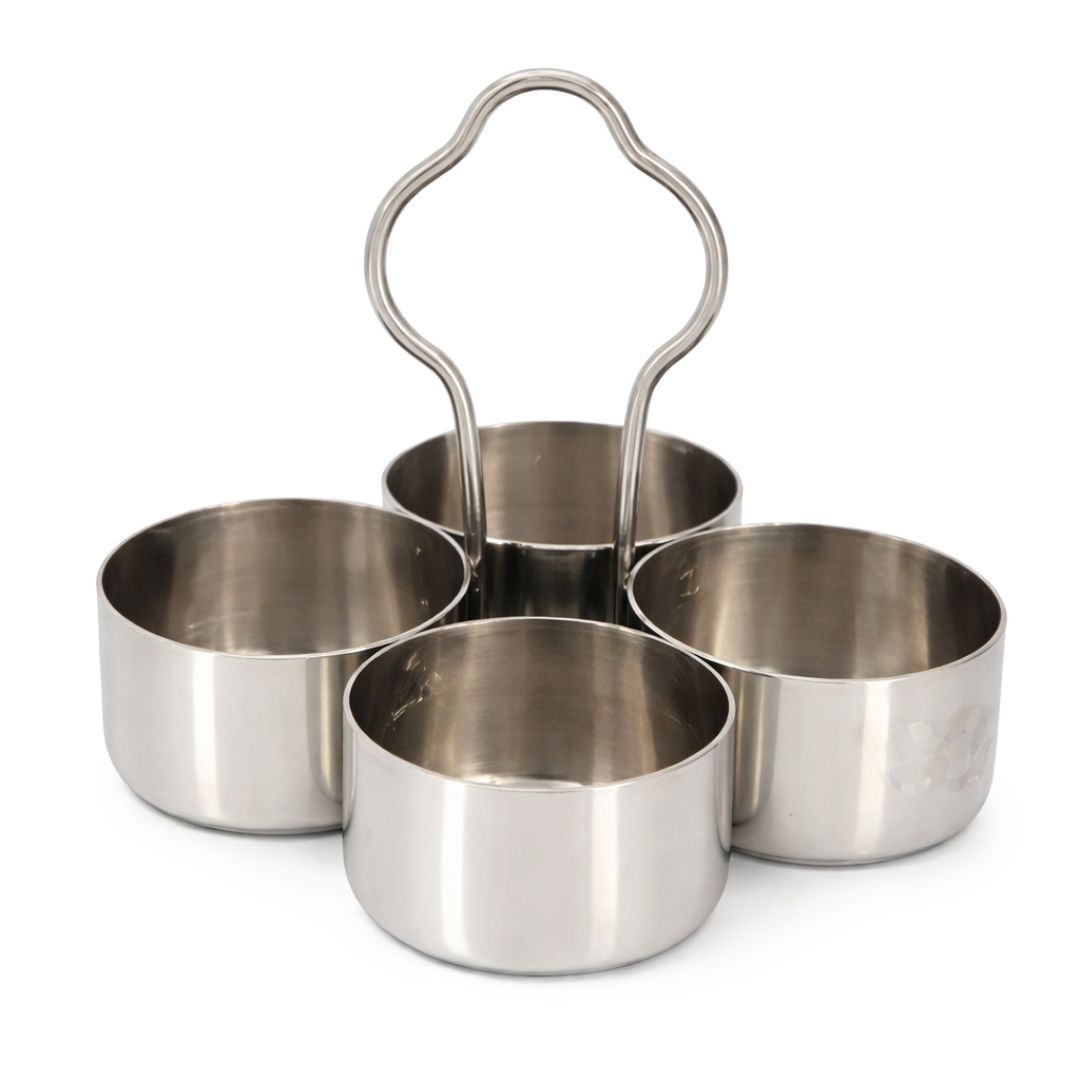 Soporte Chowmukh para Haldi y Kumkum – Acero | Haldi Kumkum Rice Holder Steel Cokda (Chowmukh)