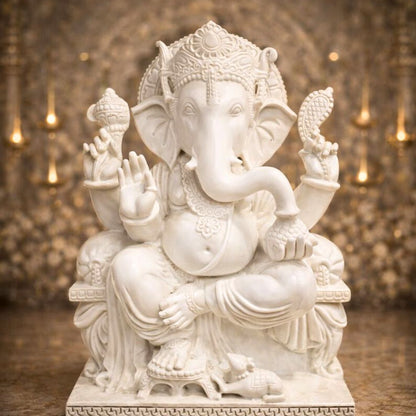 Estatuas del Señor Ganesha (ídolo) en mármol blanco | Lord Ganesha (Ganapati) Statue in White Marble (Idol) (Approx. 50 kg)