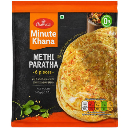 Pan relleno de hojas de Fenogreco y Especias (Congelado) | Methi Paratha 300g/6pcs. Haldiram (Frozen)