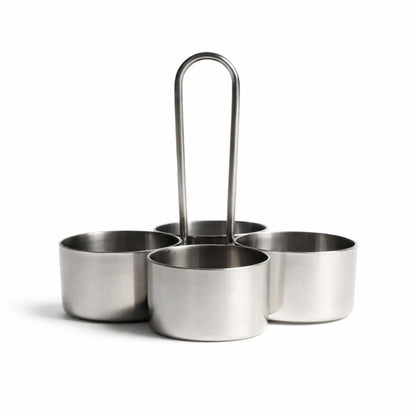 Soporte Chowmukh para Haldi y Kumkum – Acero | Haldi Kumkum Rice Holder Steel Cokda (Chowmukh)