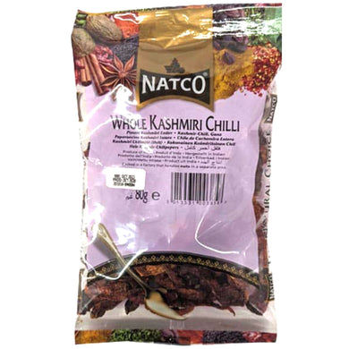 Chile entero de Cachemira | Kashmiri Red Chilli Whole (stem Cut) 80g Natco
