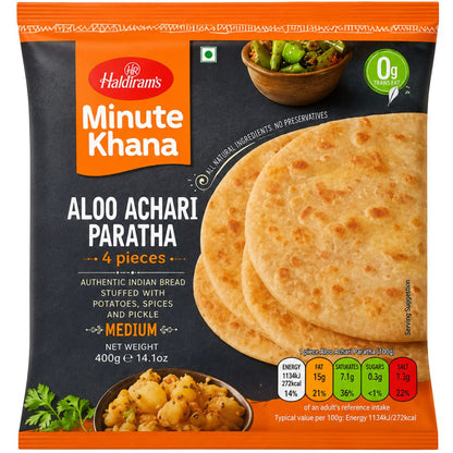 Pan relleno de Patata estofada con hierbas y Especias (Congelado) | Aloo Achari Paratha 400g/4pcs. Haldiram's (Frozen)