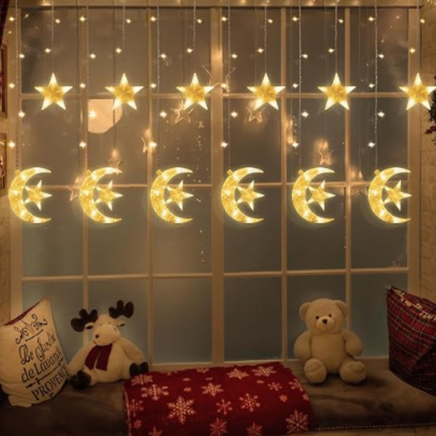 Luces de cadena LED para decoración | LED String Lights, Moon+Star & Star string Lights ,3.5m/11.5ft 138 LED for any Festival (Warm White)