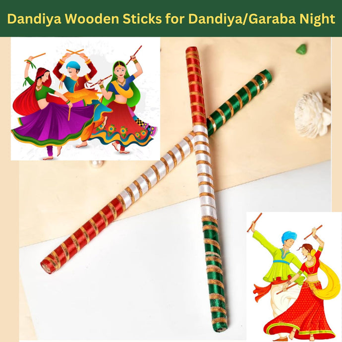Juego de palos de danza multicolor para festival Navratri Dandiya | Dandiya Multicolour Sticks Set (Wooden) for Navratri Garba Dance 14inches