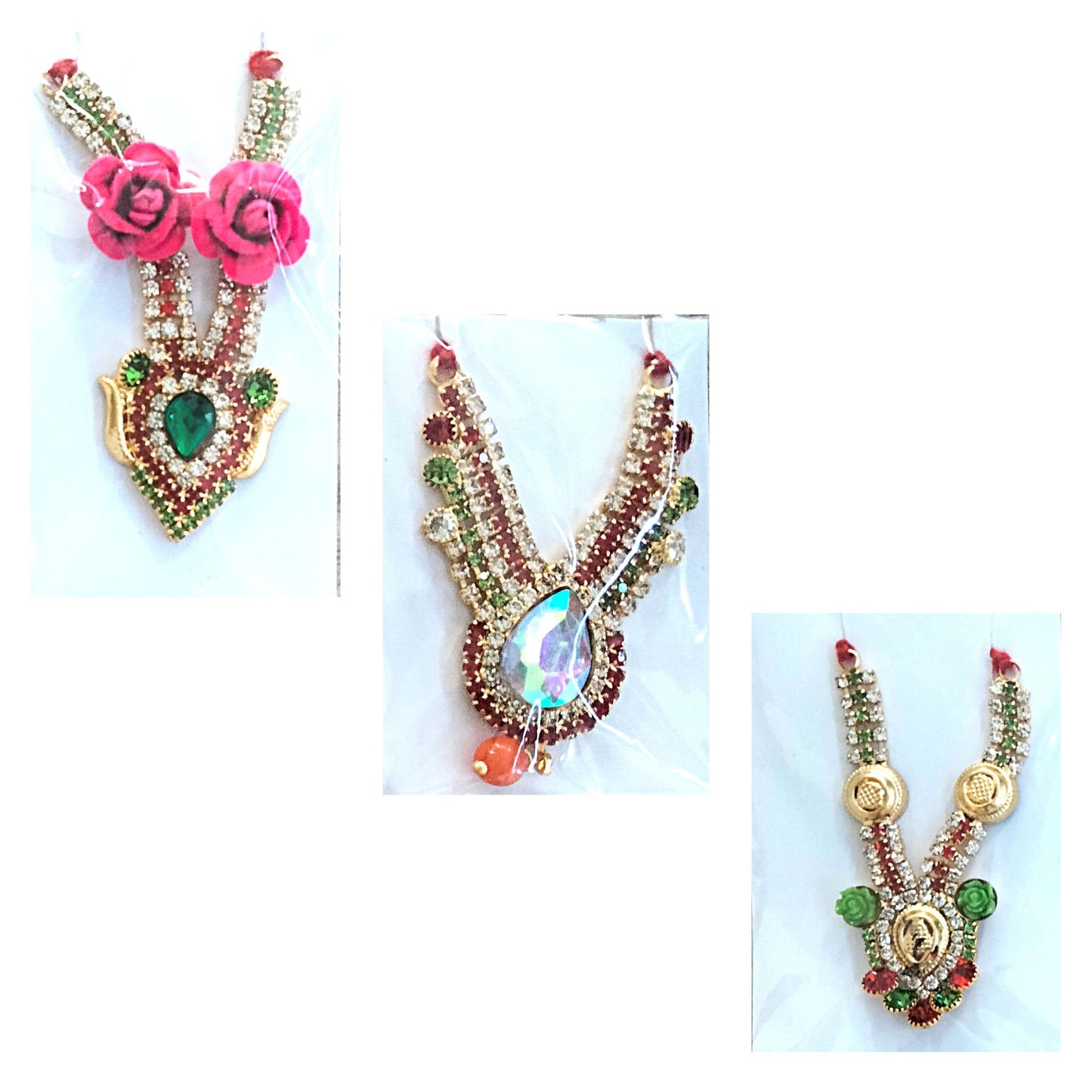 Necklace | Golden stone studded multicolor decorated Mala for small Idol Murti (appr. 8cm)