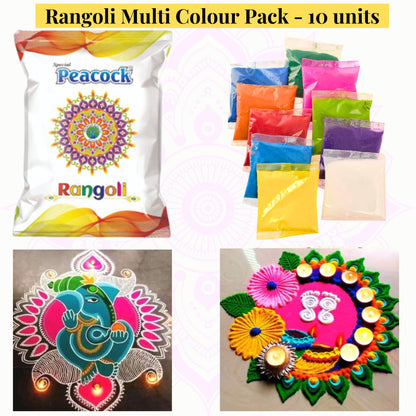 Rangoli Color Powder | Rangoli Multicolor Pauch Pack (10units) 1kg Peacock