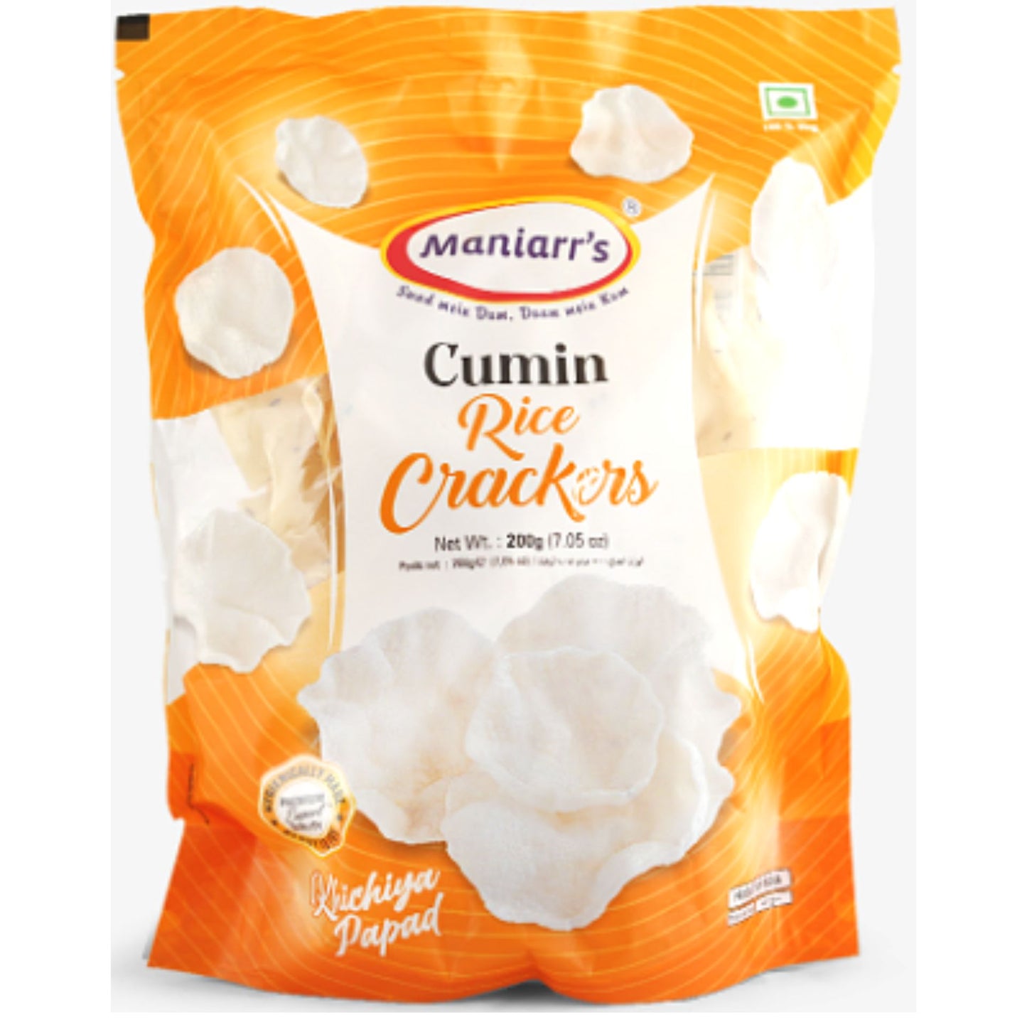 Papadum de arroz con comino | Cumin Rice Crispy (Khichiya) 200g Maniarr's