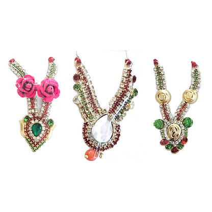 Necklace | Golden stone studded multicolor decorated Mala for small Idol Murti (appr. 8cm)