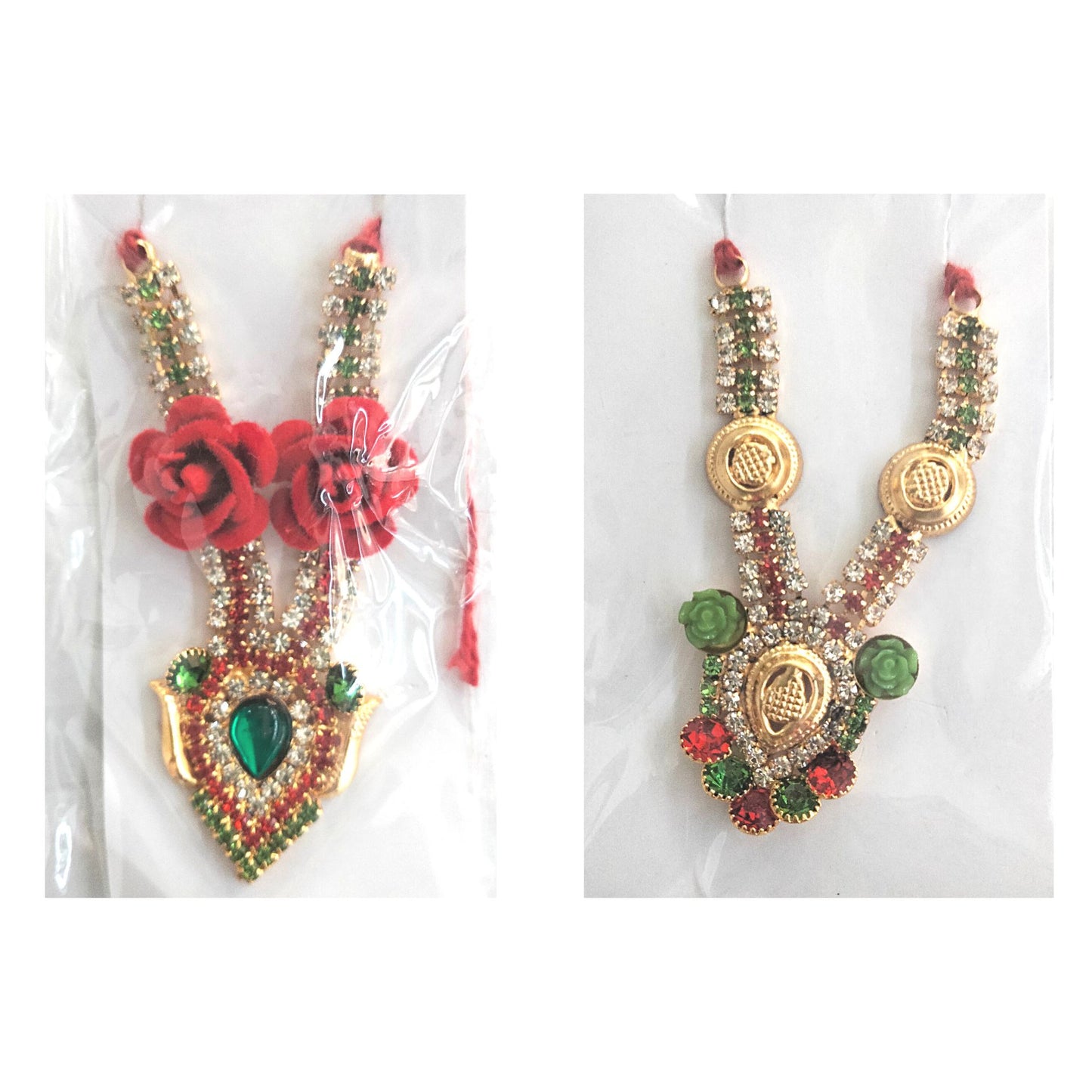 Necklace | Golden stone studded multicolor decorated Mala for small Idol Murti (appr. 8cm)