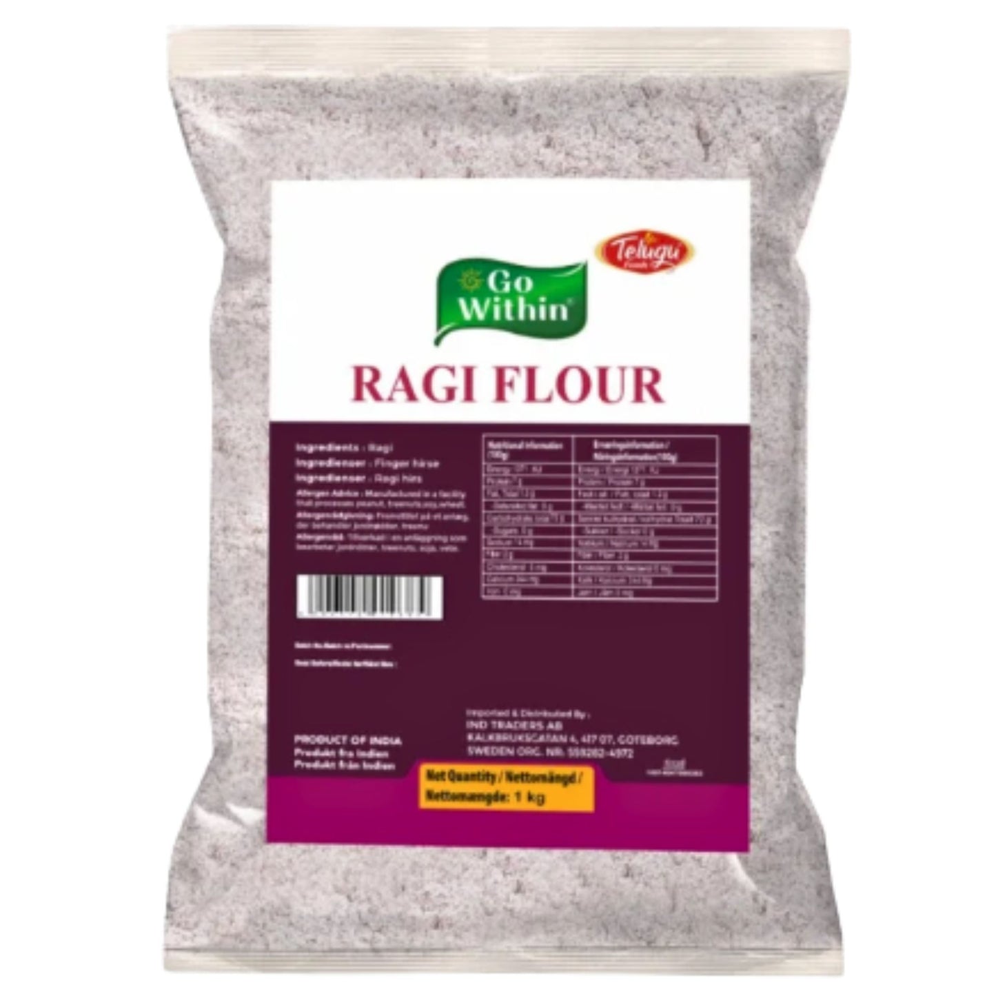 Harina de Mijo Africano | Finger millet flour | Ragi Flour (Nachni Atta) 1kg Telugu Foods Swetha