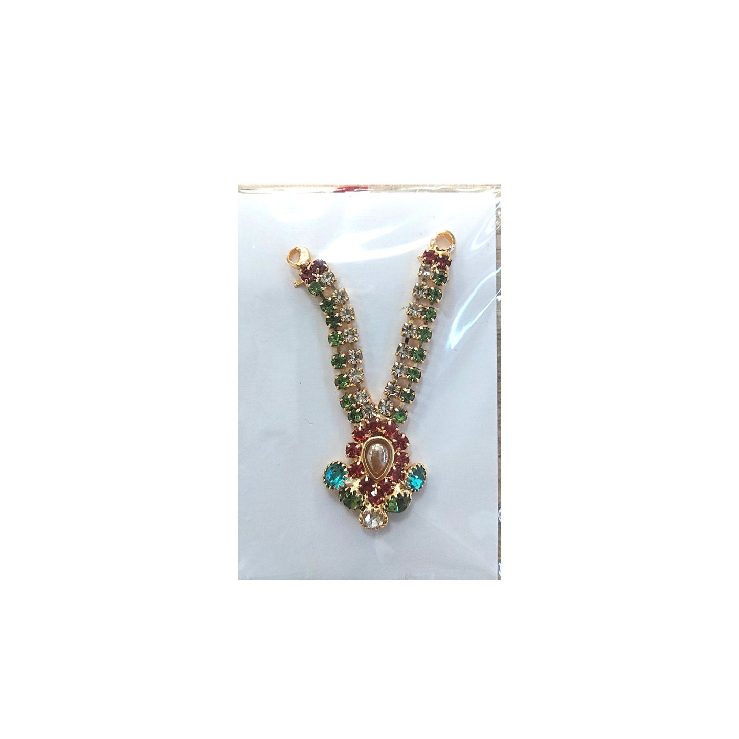 Necklace | Golden stone studded multicolor decorated Mala for small Idol Murti (appr. 5cm)