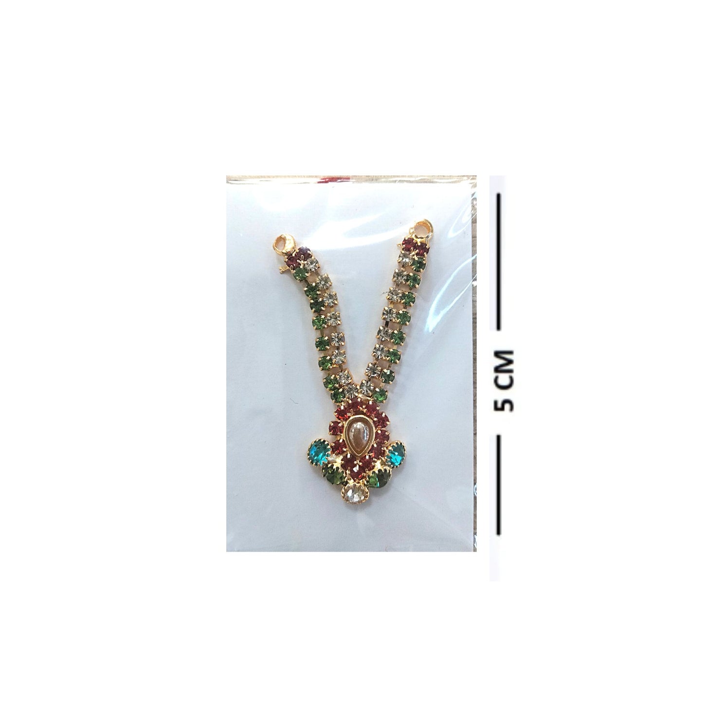 Necklace | Golden stone studded multicolor decorated Mala for small Idol Murti (appr. 5cm)