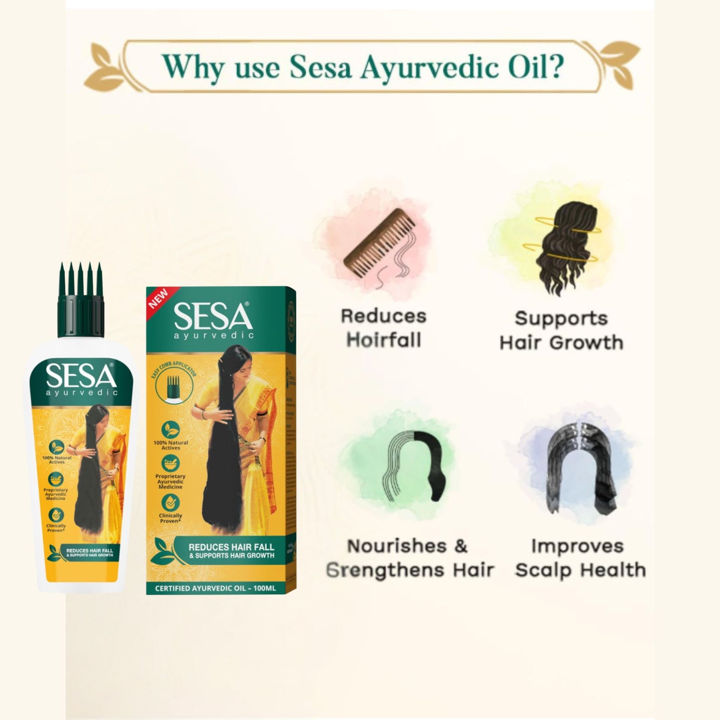Aceite capilar ayurvédico | Ayurvedic Hair Oil 100ml with 18 Herbs & 6 Essential Oil, SESA