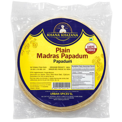 Papadum Madras Plain (Appalam) | Madras Mini Plain Papad (Appalam) 3''inch 150g Khana Khazana