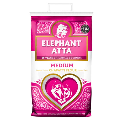 Harina de Trigo para Chapati | Wheat Flour for Chapati (Medium) 5kg Elephant Atta