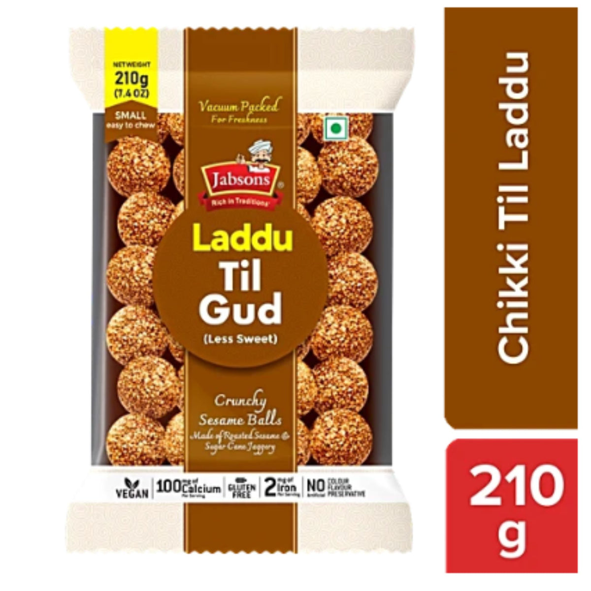 Dulce Bolitas de Sésamo y Panela | Sesame Jaggery Laddu | Til Gud Laddu 210g Jabsons