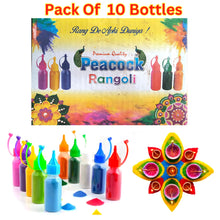 Cargar imagen en el visor de la galería, Rangoli Colour Powder in Special Squeeze Bottles 100g each (Set of 10 bottles with colours)