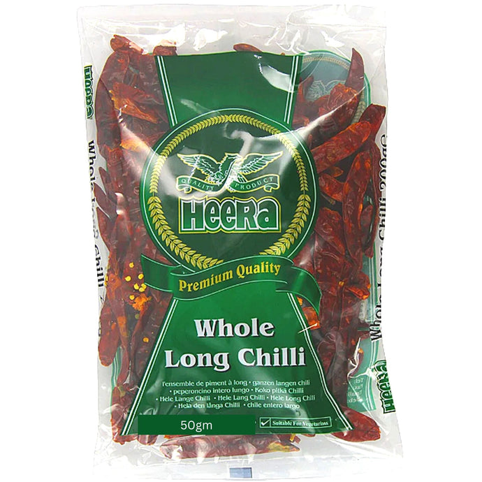 Chiles Rojos Enteros | Red Long Chilli Whole (with stem) 50g Heera