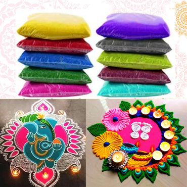Rangoli Color Powder | Rangoli Multicolor Pauch Pack (10units) 1kg Peacock