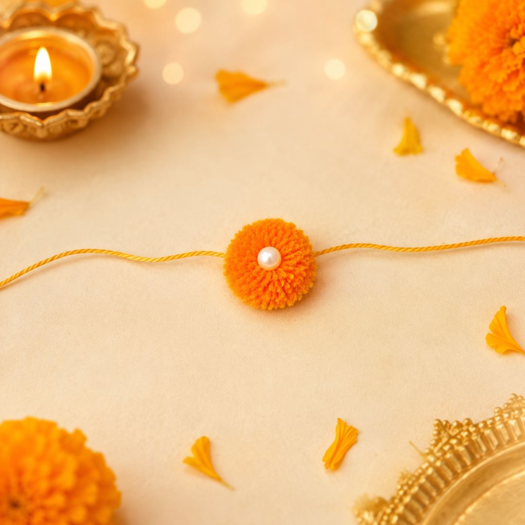Pulseras | Rakhi Colourful Pom-Pom with Pearl Bead in Yellow (€0.50 per unit)