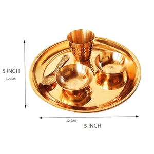 Juego de Thali de Latón (Cobre) para Pooja (Pequeño) | Pooja Brass Thali Set for Bhog (Small)
